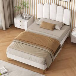 BTM Upholstered Ottoman Velvet Tufted Headboard Storage bed frame in Beige - Size: Single - thumbnail 2