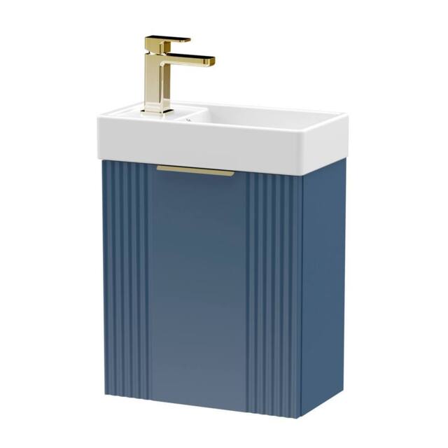 Balterley Blue 400mm Wall Hung Vanity Unit with Brushed Brass Handle - image 1