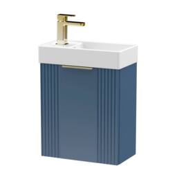 Balterley Blue 400mm Wall Hung Vanity Unit with Brushed Brass Handle - thumbnail 1