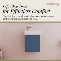 Balterley Blue 400mm Wall Hung Vanity Unit with Brushed Brass Handle - thumbnail 3