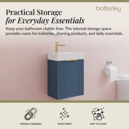 Balterley Blue 400mm Wall Hung Vanity Unit with Brushed Brass Handle - thumbnail 2