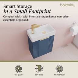 Balterley Blue 400mm Wall Hung Vanity Unit with Brushed Brass Handle - thumbnail 4