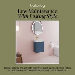 Balterley Blue 400mm Wall Hung Vanity Unit with Brushed Brass Handle - thumbnail 7