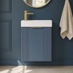 Balterley Blue 400mm Wall Hung Vanity Unit with Brushed Brass Handle - thumbnail 8