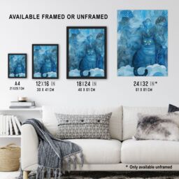 Artery8 Moggie Cat Lover Nocturnal Blue Dream Watercolour Framed Wall Art - Size: A4 - thumbnail 3