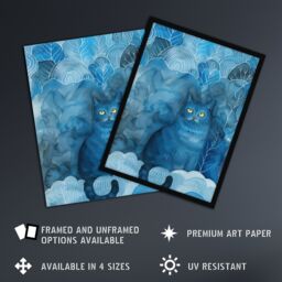 Artery8 Moggie Cat Lover Nocturnal Blue Dream Watercolour Framed Wall Art - Size: A4 - thumbnail 2