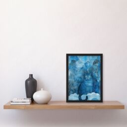 Artery8 Moggie Cat Lover Nocturnal Blue Dream Watercolour Framed Wall Art - Size: A4 - thumbnail 4