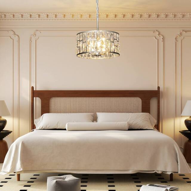 HOMCOM Modern Flush Mount Ceiling Light, Crystal Chandelier for Living Room in Silver - image 1