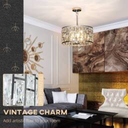 HOMCOM Modern Flush Mount Ceiling Light, Crystal Chandelier for Living Room in Silver - thumbnail 4