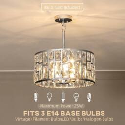 HOMCOM Modern Flush Mount Ceiling Light, Crystal Chandelier for Living Room in Silver - thumbnail 5
