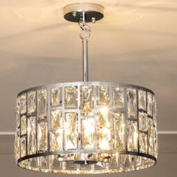 HOMCOM Modern Flush Mount Ceiling Light, Crystal Chandelier for Living Room in Silver - thumbnail 2