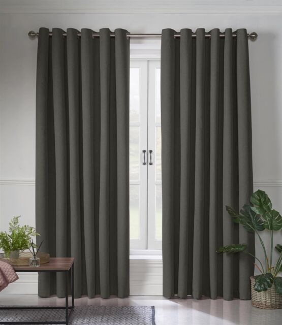 Luxury Living Linen Look Ring Top Blackout Curtains in Charcoal - Size: 229 cm width x 229 cm drop - image 1