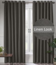 Luxury Living Linen Look Ring Top Blackout Curtains in Charcoal - Size: 229 cm width x 229 cm drop - thumbnail 2