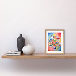 "Artery8 Wall Art Print Jewish Star Of David Patterns Geometric Folk Art Watercolour Painting Artwork Framed 9X7 Inch in Beige - Size: W7"" x H9""" - thumbnail 2