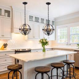 NIVOR 3 Light Industrial Globe Vintage Chandelier Spherical Pendant E14 in Black - thumbnail 3