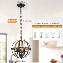NIVOR 3 Light Industrial Globe Vintage Chandelier Spherical Pendant E14 in Black - thumbnail 2