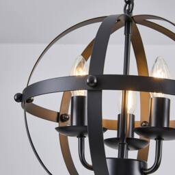 NIVOR 3 Light Industrial Globe Vintage Chandelier Spherical Pendant E14 in Black - thumbnail 7