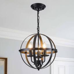 NIVOR 3 Light Industrial Globe Vintage Chandelier Spherical Pendant E14 in Black - thumbnail 1