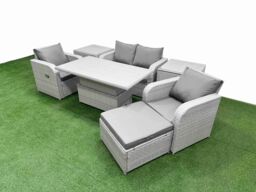 Fimous Light Grey PE Wicker Rattan Garden Furniture Set Sofa Set Reclining Chair Adjustable Lifting Dining or Coffee Table 5 Seater w/ Footstool 2 - thumbnail 2
