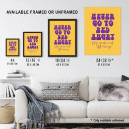 Artery8 Never Go To Bed Angry Stay Awake Plot Revenge Framed Wall Art Print in Yellow - Size: A4 - thumbnail 3