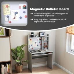 Costway Computer Desk Home Office Desk w/Magnetic Bulletin Board in Grey - thumbnail 4