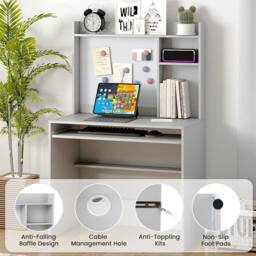 Costway Computer Desk Home Office Desk w/Magnetic Bulletin Board in Grey - thumbnail 8