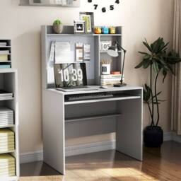 Costway Computer Desk Home Office Desk w/Magnetic Bulletin Board in Grey - thumbnail 1