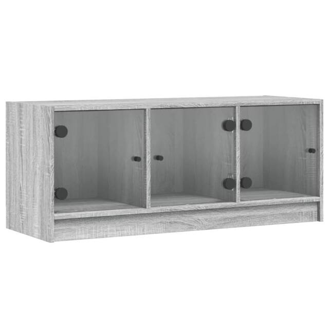 Berkfield Home TV Cabinet with Glass Doors Grey Sonoma 102x37x42 cm - Size: 102 x 37 x 42 cm - image 1