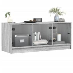 Berkfield Home TV Cabinet with Glass Doors Grey Sonoma 102x37x42 cm - Size: 102 x 37 x 42 cm - thumbnail 4