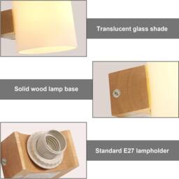 Goeco E27 Wooden Interior Wall Lamp Modern Design Wall Lamp Glass Lampshade in White - thumbnail 7