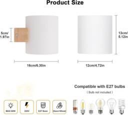 Goeco E27 Wooden Interior Wall Lamp Modern Design Wall Lamp Glass Lampshade in White - thumbnail 5