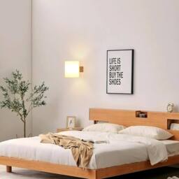 Goeco E27 Wooden Interior Wall Lamp Modern Design Wall Lamp Glass Lampshade in White - thumbnail 2