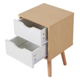 FORGEVIO White Bedside Table 2 Drawers Wooden Nightstand Side - thumbnail 4