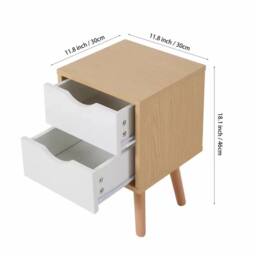 FORGEVIO White Bedside Table 2 Drawers Wooden Nightstand Side