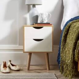 FORGEVIO White Bedside Table 2 Drawers Wooden Nightstand Side - thumbnail 6