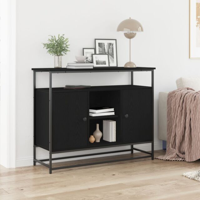 Berkfield Home Sideboard Black Oak 100x35x80 cm Engineered Wood & Steel - Size: 100 x 35 x 80 cm - image 1