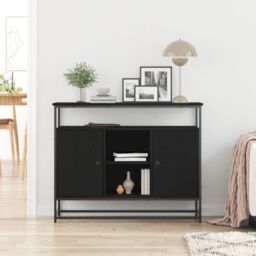 Berkfield Home Sideboard Black Oak 100x35x80 cm Engineered Wood & Steel - Size: 100 x 35 x 80 cm - thumbnail 4