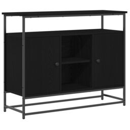 Berkfield Home Sideboard Black Oak 100x35x80 cm Engineered Wood & Steel - Size: 100 x 35 x 80 cm - thumbnail 2