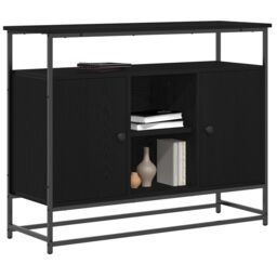 Berkfield Home Sideboard Black Oak 100x35x80 cm Engineered Wood & Steel - Size: 100 x 35 x 80 cm - thumbnail 3
