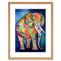"Artery8 Wall Art Print Elephant With Patterns Folk Art Watercolour Painting Artwork Framed 9X7 Inch in Beige - Size: W7"" x H9""" - thumbnail 1