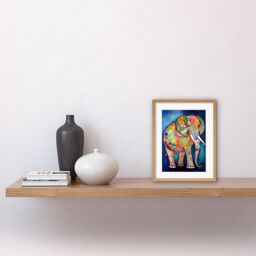 "Artery8 Wall Art Print Elephant With Patterns Folk Art Watercolour Painting Artwork Framed 9X7 Inch in Beige - Size: W7"" x H9""" - thumbnail 2
