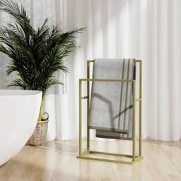 Berkfield Home Freestanding Towel Rack Gold 48x24x78.5 cm Iron - thumbnail 2