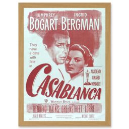 Artery8 Movie Film Casablanca Bogart Bergman Classic Cult Artwork Framed Wall Art Print A4 in Light Oak - thumbnail 1