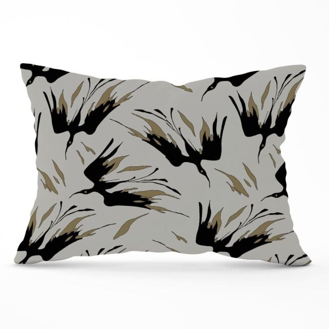 Warren Reed - Designer Black & Gold Fire Bird Silhouettes Cushions in Grey - Size: 60 cm x 60 cm - image 1