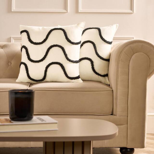 OHS 2 x Tufted Wave Cushion Cover Luxury Modern in Natural - Size: 45 cm x 45 cm - image 1