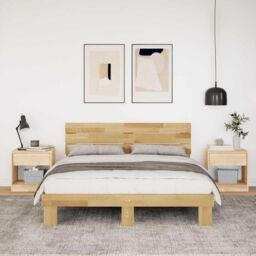 Berkfield Home Bed Frame with Headboard without Mattress 140x190 cm Solid Wood Oak in Brown - thumbnail 4
