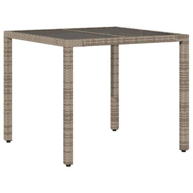 Berkfield Home Garden Table with Glass Top Grey 90x90x75 cm Poly Rattan - Size: 90 x 90 x 75 cm - image 1