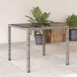 Berkfield Home Garden Table with Glass Top Grey 90x90x75 cm Poly Rattan - Size: 90 x 90 x 75 cm - thumbnail 2