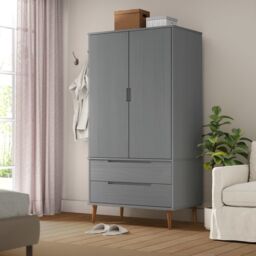 Berkfield Home Wardrobe MOLDE Grey 90x55x175 cm Solid Wood Pine - Size: 90 x 55 x 175 cm