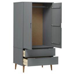 Berkfield Home Wardrobe MOLDE Grey 90x55x175 cm Solid Wood Pine - Size: 90 x 55 x 175 cm - thumbnail 5